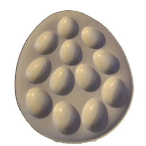 White Ceramic Egg Shaped Footed Deviled Egg Platter Plate for 12 Eggs Portugal